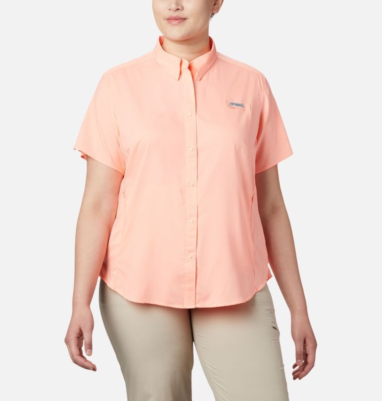 Camasa Columbia PFG Tamiami II Scurte Sleeve Dama Roz | Plus Size HO8Q1ZM09